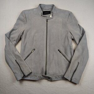 Neiman Marcus The Leather Collection Moto Jacket Womens sz L Gray Biker Pockets